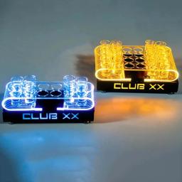 LED Shot Glass Servindo Bandeja Iluminado Beber Copos Titular, Bandeja de serviço para boate, Padrão de corte a laser luminoso personalizado, Festa - Image 4