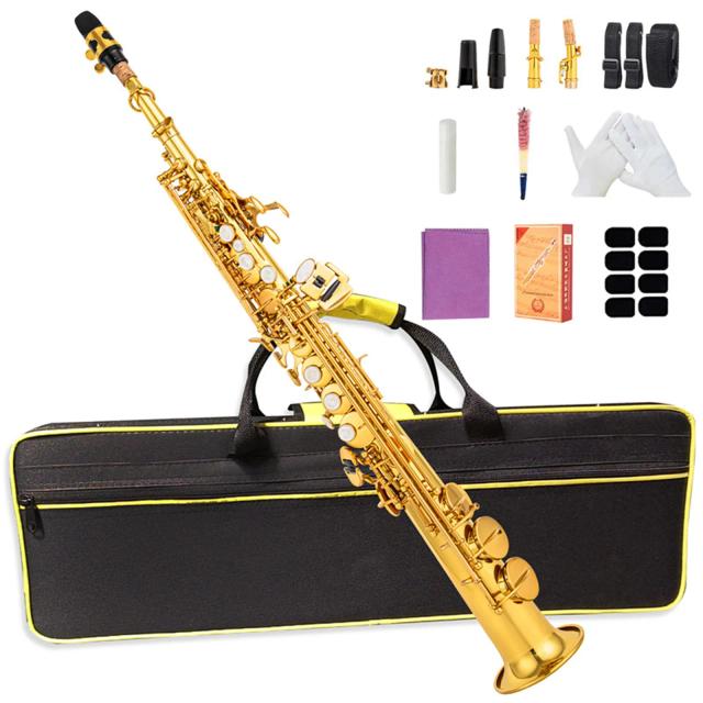 Saxofone Soprano Bb em Latão com Detalhes em Concha e Maleta Inclusa - Instrumento de Corda para Músicos Apaixonados