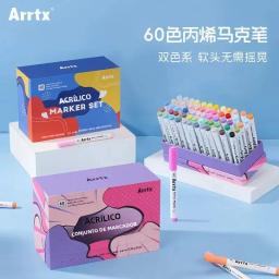 Conjunto de marcadores de pincel de pintura acrílica Arrtx, 60 cores para caneca de porcelana de vidro de rocha cerâmica, pintura em tela de tecido de madeira, materiais de arte - Image 1