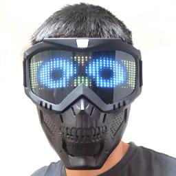 Bluetooth app rgb halloween crânio brilhante led sinal cosplay festa de carnaval paintball jogo combate militar rosto máscara protetora - Image 1