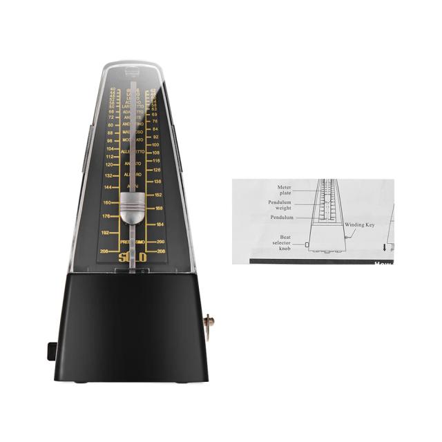 Metrônomo Mecânico Universal S-350 para Violão, Violino, Piano, Bateria e Mais - Cor Preta