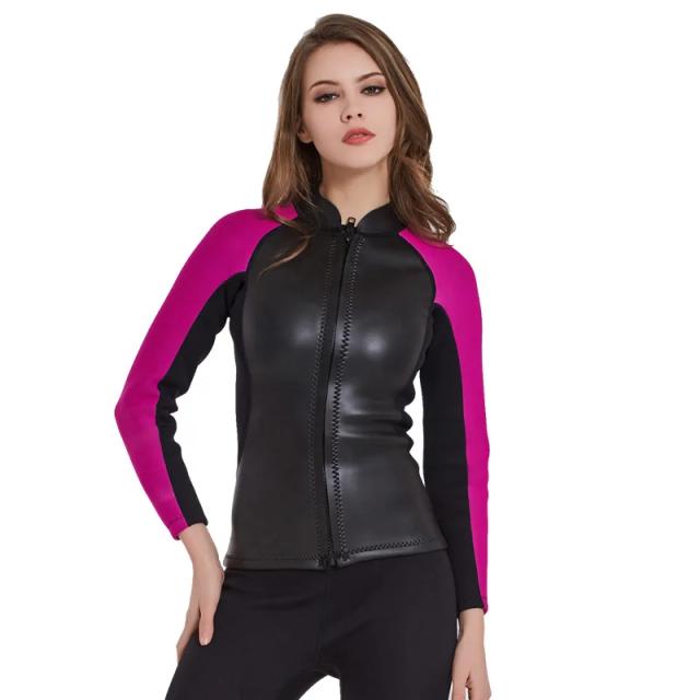 Jaqueta de Mergulho em Neoprene para Mulheres - Roupa de Banho Preta de Manga Comprida, Ideal para Surf e Mergulho, 2mm