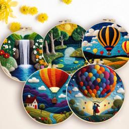 GATYZTORY-DIY Kit De Pintura De Lã Com Moldura, Imagem Artesanal, Agulhas De Feltragem, Balão De Ar Quente, Decoração De Casa, Artesanato Presente - Image 1