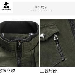 Jaqueta casual de cor sólida, bolso com zíper, gola alta, jaqueta grande, estilo cara resistente, top fino para motocicleta - Image 3