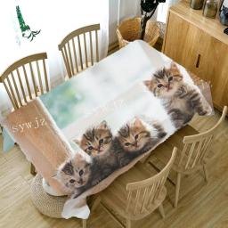 Toalha De Mesa De Linho Retangular Com Padrão De Cão E Gato 3D, Resistente A Manchas, Tapetes De Mesa De Jantar, Decoração Do Restaurante - Image 5
