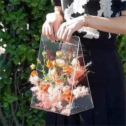 Romântico Transparente Handheld Flower Box, Bolsa Portátil, Caixa De Arranjo De Buquê De Flor, Caixa De Embalagem Do Bolo DIY, Fonte Do Partido - Image 1