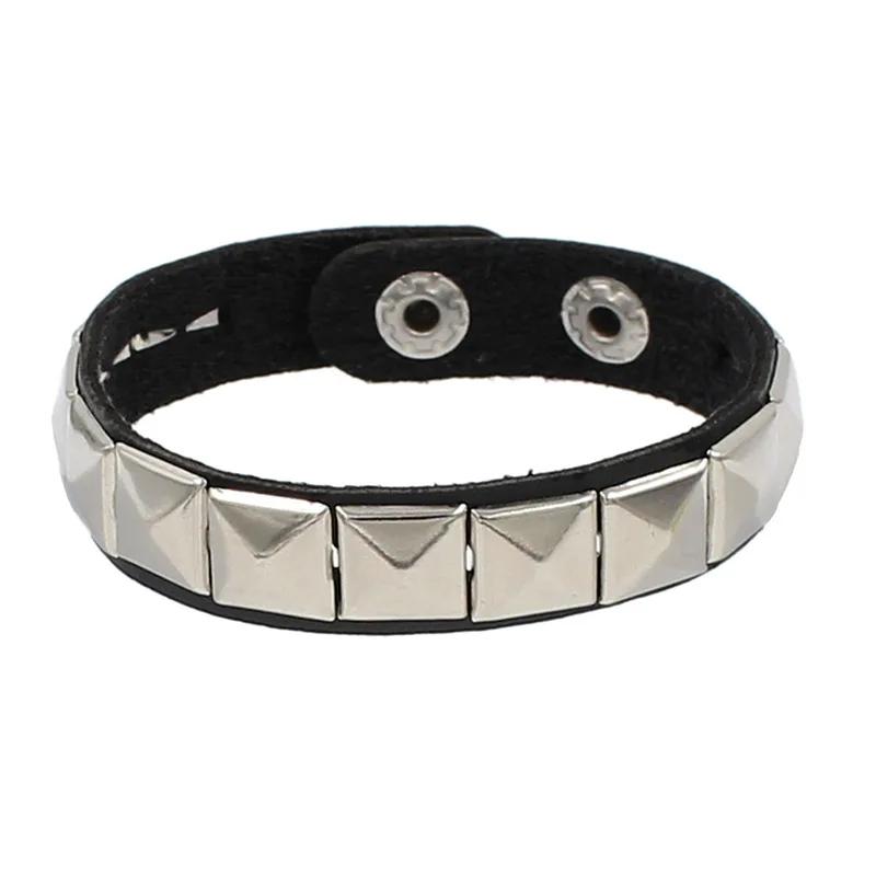 Pulseira de couro punk para homens e mulheres, bracelete rebite, pulseira de couro preto ajustável com joias cravejadas de metal, anos 90 - Image 1