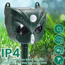 Solar Ultrasonic Animal Repeller, IPX4 Ultra Sonic, Outdoor Pest Scare, Repelente de Roedores, PIR, Cão, Gato, Guaxinim, Novo - Image 5