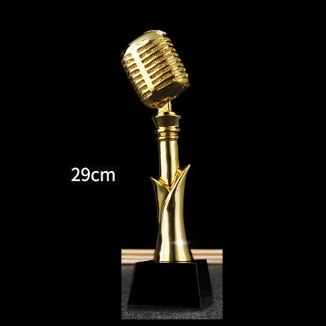 Troféu Personalizado de Microfone de Resina Galvanizado para Cantores e Anfitriões - Prêmio de Apresentação e Decoração de Casa - 1 Unidade