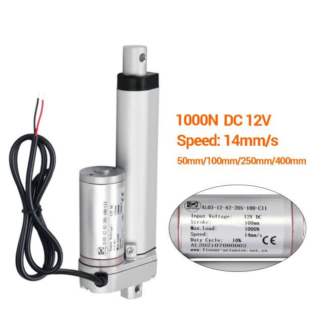 Atuador Linear Elétrico 1000N DC 12V 100kg 14mm/s 50-350mm