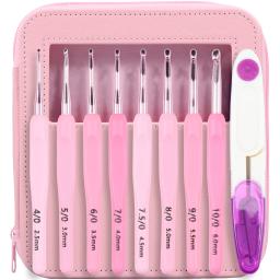 Conjunto de agulhas de crochê ergonômicas, 8 peças, alças macias, kit de agulhas de tricô suaves com capa pu para iniciantes - Image 1