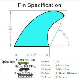 Prancha BiLong FCS Fins, Twin Tri Fin Um Conjunto, Tamanho G5, Desempenho De Fibra De Vidro, Núcleo Com Carbono, Tamanho M, Quilhas Surf Fin - Image 2
