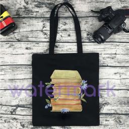 Livros florais aguarela tote sacos literatura pressionado flores água cor máquina de escrever aquarela ilustração totes eco saco - Image 3