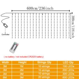 LED Cortina Guirlandas Fairy Lights, Xmas Lighting Modes, Indoor, Outdoor, Jardim, Festa de Casamento, Casa, Decoração de Natal, 6m - Image 6