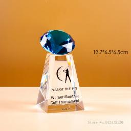 Troféu de cristal para eventos esportivos, prêmios empresariais personalizados, excelentes troféus da equipe do empregado, bola de golfe da terra, trapézio, 1PC - Image 2