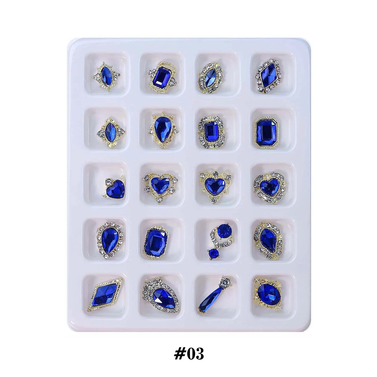 Azul prego arte strass kit 20 pçs pedras preciosas pedra acessórios do prego tamanhos multi-estilo 3d brilho de vidro luxuoso manicure decoração - Image 1