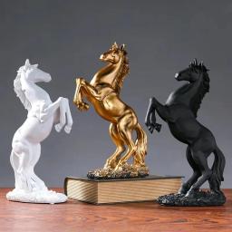 Escultura De Cavalo De Resina Criativa, Modelo De Cavalo Preto Prata Dourada, Decoração De Casa, Decoração De Animais, Sala De Estar, Artesanato De Escritório - Image 3