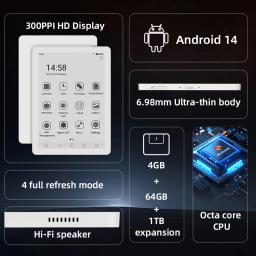 Leitor de e-books Bigme B6, tela e-ink preto e branco de 6 polegadas, leitor de e-books com tela HD de 300PPI, sistema operacional Android 14, 4+64GB, leitor de e-books com sensação de papel. - Image 2