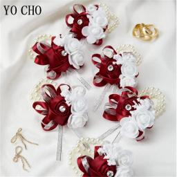 Pulseira elástica pérola para meninas, seda rosa, flores de pulso dama de honra, pulseira de casamento, flores mão, acessórios casamento - Image 4