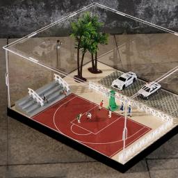 1:64 escala quadra de basquete ao ar livre garagem estacionamento cena em miniatura diy casa decoração com luzes hobby presente coleção - Image 4