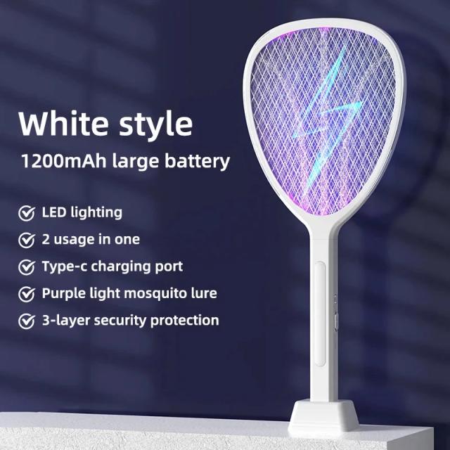 Mata-mosquitos Elétrico 3 em 1 3000V C-tipo Carregamento Ampliado