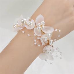 Pérola Beads Pulseira para Damas de Noiva, Elegante Flores De Pulso, Linda Mão Corsage Decor, Foto Props, Wedding Party Acessórios - Image 1