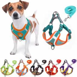 Ajustável Arnês e Trela Conjunto para Cães Pequenos e Médios, Colete de Arnês, Reflexivo Puppy Peito Strap, Pet Walking, Outdoor Supplies - Image 1