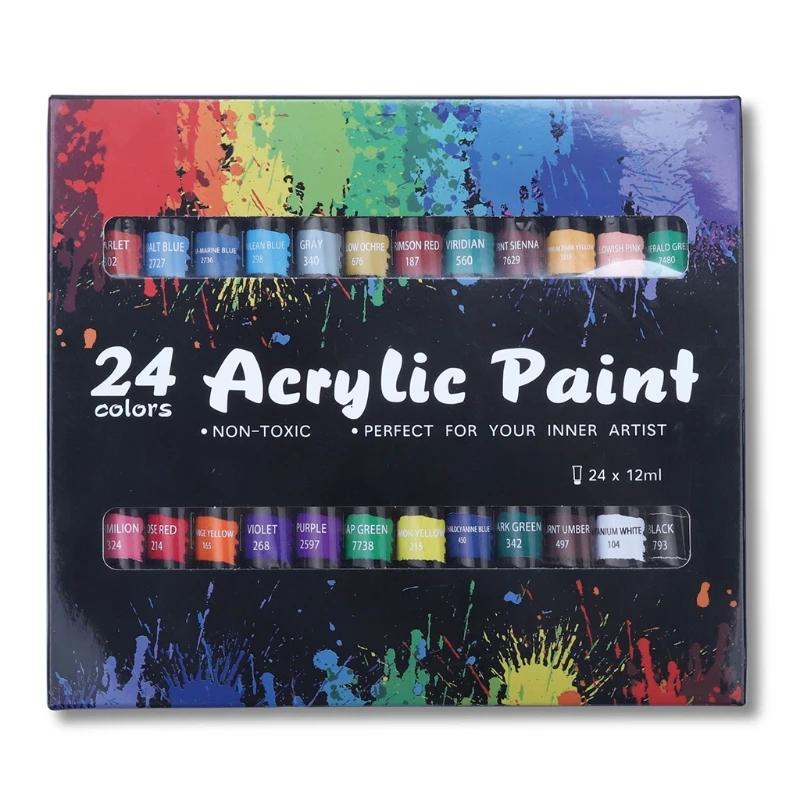 24 cores pintura acrílica kit artista pintura set 12ml x 24 tubos para artesanato diy - Image 1