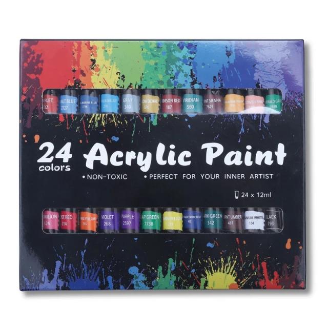 Kit de Pintura Acrílica com 24 Cores - 12ml por Tubo Ideal para Artesanato e DIY