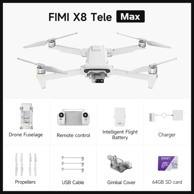 FIMI X8 Tele Max Drone 4K 60fps 30x Zoom 20km Alcance