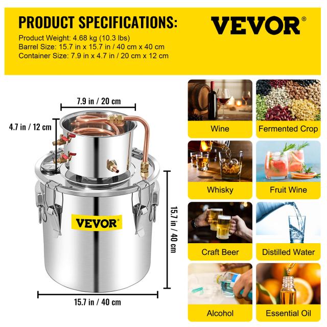Kit Completo de Cerveja Caseira e Destilação de Álcool VEVOR - Produza Uísque, Vinho, Brandy e Moonshine com Alambique de 50L