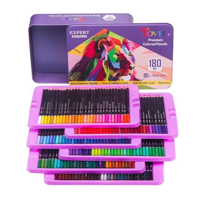 Conjunto de 180 Lápis de Cor Oleosa em Caixa de Ferro para Pintura e Desenho - Presente Ideal para Artistas e Estudantes