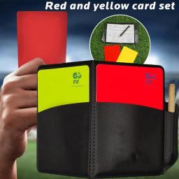 Futebol Árbitro Record Book com carteira de couro e lápis, cartões fluorescentes vermelho e amarelo, papel de gravação, equipamento portátil de futebol - Image 3