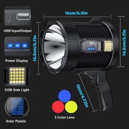Refletor recarregável 900000   Lumens led luzes de ponto portátil grande lanterna super brilhante ao ar livre holofotes solares holofote - Image 3