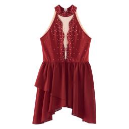 Crianças meninas strass ballet vestido lírico artístico patinação artística ritmo ginástica dança traje pura malha irregular bainha vestido - Image 3