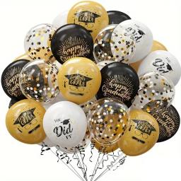 20 pçs/set balões de formatura preto ouro confetes balão de látex 2025 feliz formatura festa decoração boné de solteiro você fez isso - Image 1