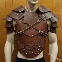 Guerreiro cavaleiro armadura de couro PU para homens, armadura medieval multichip, arnês de ombro, braço vintage viking pirata cosplay fantasia de Halloween - Image 1