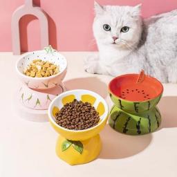 Cerâmica Tigela De Gato Protege O Pescoço Cervical, Bebidas Água, Come Petiscos Do Cão, Boca Inachada, Grão Pé Alto, Produtos Pet - Image 1