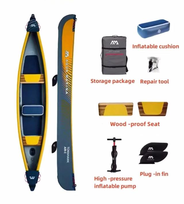 Barco inflável aqua marina tomahawk, barco a remo portátil para 1-3 pessoas, caiaque de alta pressão, canoagem rápida com conjunto de assento inflável