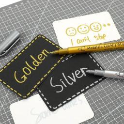1/2 pçs escova canetas marcadoras metálicas ouro prata marcadores de arte permanente artesanato scrapbooking pintura papelaria material escolar - Image 2