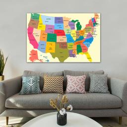O mapa dos eua em inglês 150*100cm lona pintura da parede arte cartaz e cópias material de escritório sala estar decoração para casa - Image 2