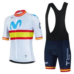Movistar conjunto camisa de ciclismo manga curta espanha homens anti-uv bicicleta esportiva equipe verão roupas maillot ciclismo hombre - Image 1
