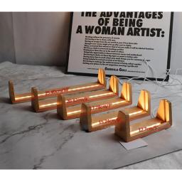 Led base de madeira suporte de exibição em forma de u quadro arte luzes exibir pedestal luz quente suporte de lâmpada com cabo usb fácil de usar - Image 6