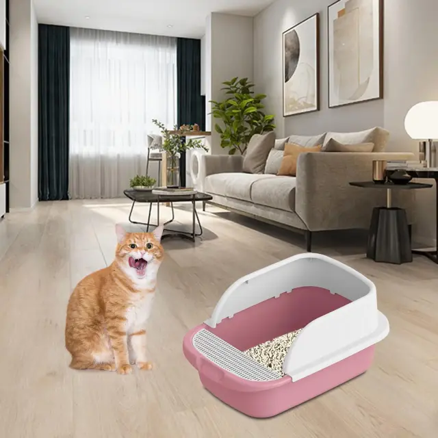 Caixa de Areia Semi Fechada para Gatos com Bandeja Removível e Proteção Anti Salpicos – Ideal para Viagens e Conforto do Seu Pet