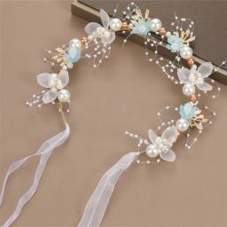 Headband e flor de pulso para crianças, pérola cristal Corsage, dama de honra mão flores, casamento, noiva bonita, acessórios do casamento - Image 6