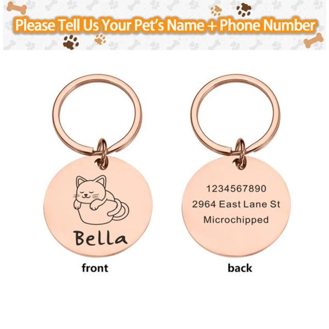 Tag Elegante para Gato com Gravura a Laser - Identificação Personalizada em 1 Unidade