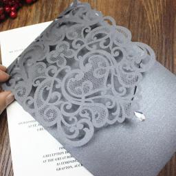Convite de festa personalizado roya cinza branco corte a laser bolso com diamante casamento cartão de aniversário decoração para casa papel 50 conjuntos - Image 3
