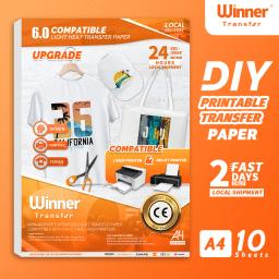 Winnertransfer-50% fabricante de papel de transferência térmica para papel de impressão leve da camisa da tela t para a impressora a laser & a jato de tinta a4 10 folhas - Image 1
