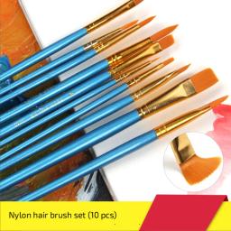 Acrílico Aquarela Paint Brush Set, Round Pointed, Nylon Dica Cabelo, Multifunções Gancho Linha, Curto Pointed Pen, Artistas, 10 pcs - Image 1