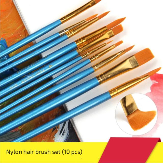 Conjunto de Pincéis Aquarela Acrílico com Cerdas de Nylon, Ponta Redonda e Curta para Artistas - 10 Peças Multifunções